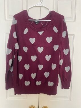 torrid Burgundy Sweater with Silver Heart Pattern